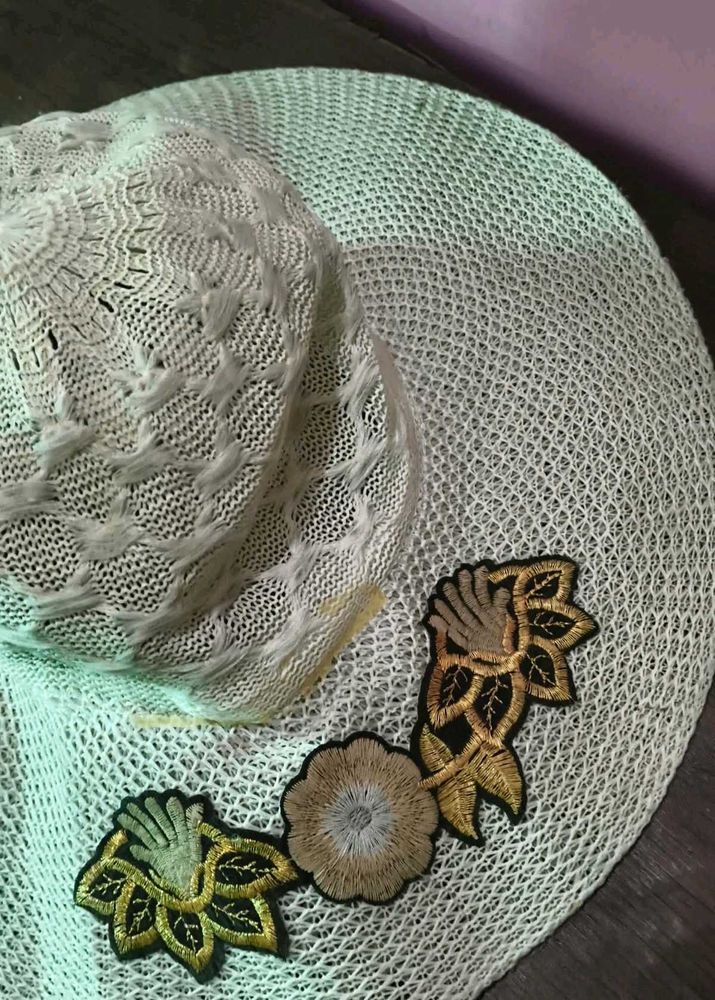 Chic Straw Sun Hat with Floral Appliques