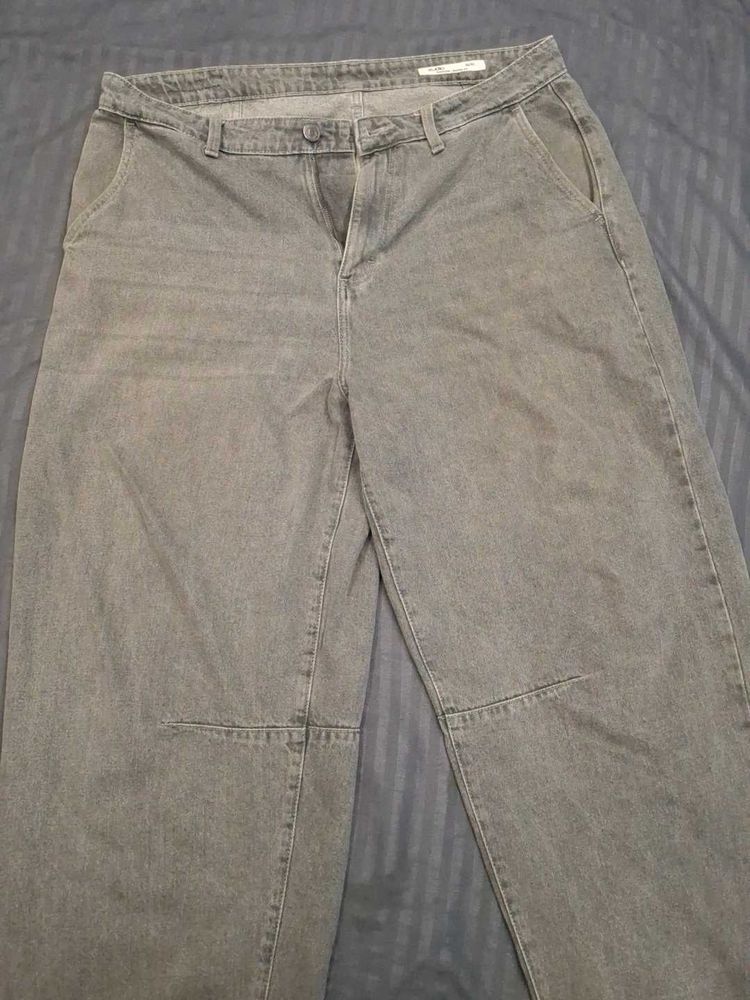 Grey Wide Leg Denim Jeans