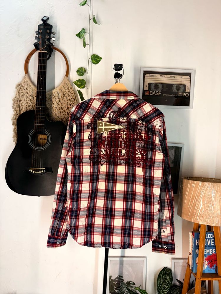 y2k Men's Plaid Button-Up Shirt