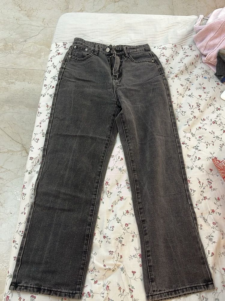 Washed Black Grey Wide Leg Jeans