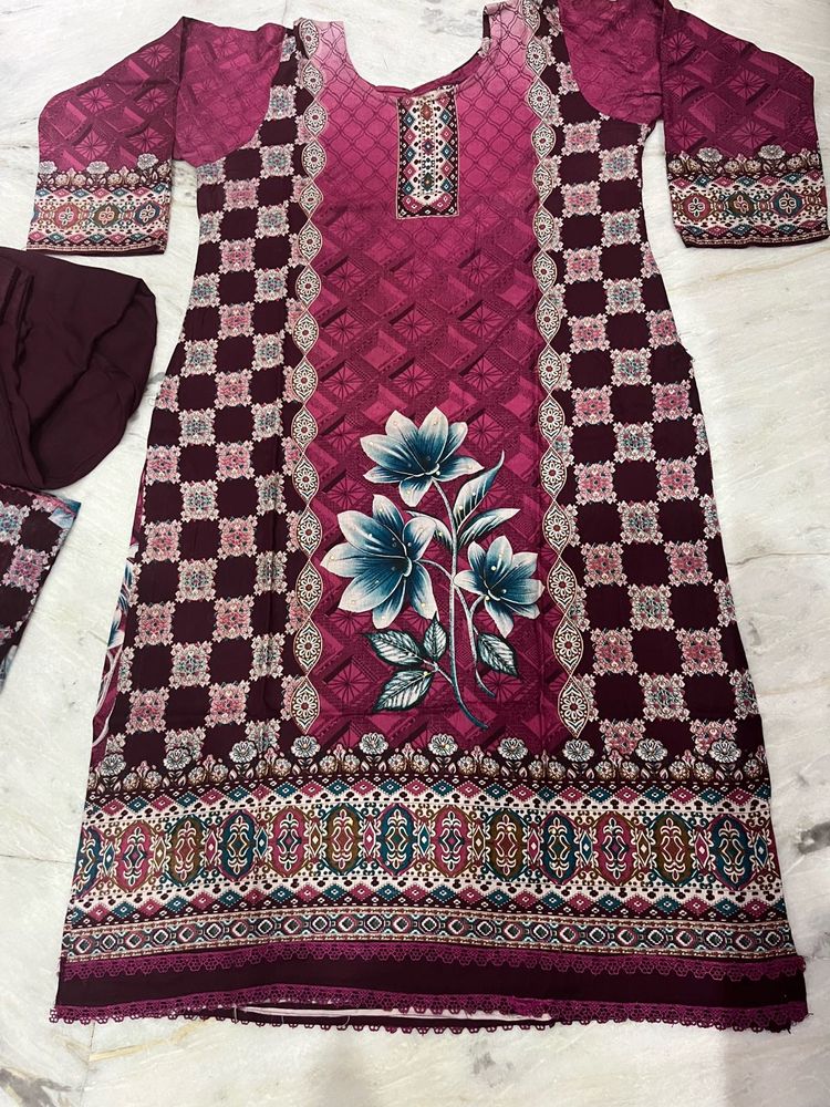 purple Floral Print Kurta Set