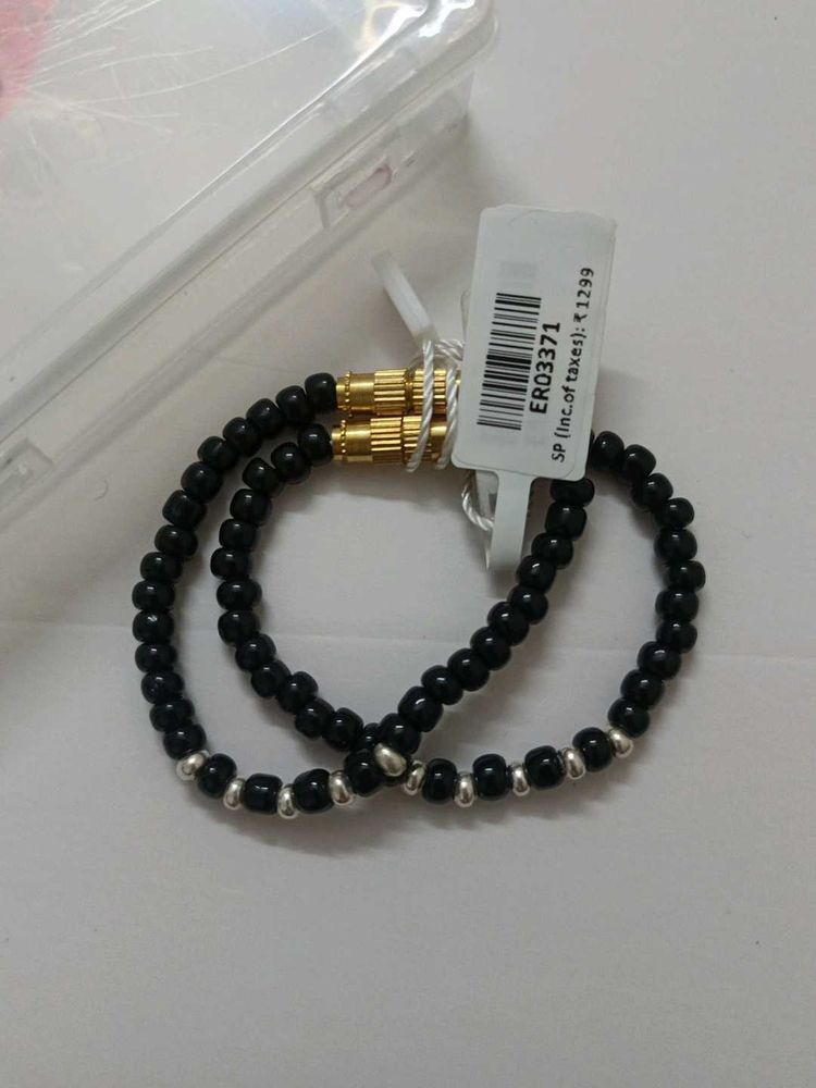 Black Beaded Anklets with Silver Accents