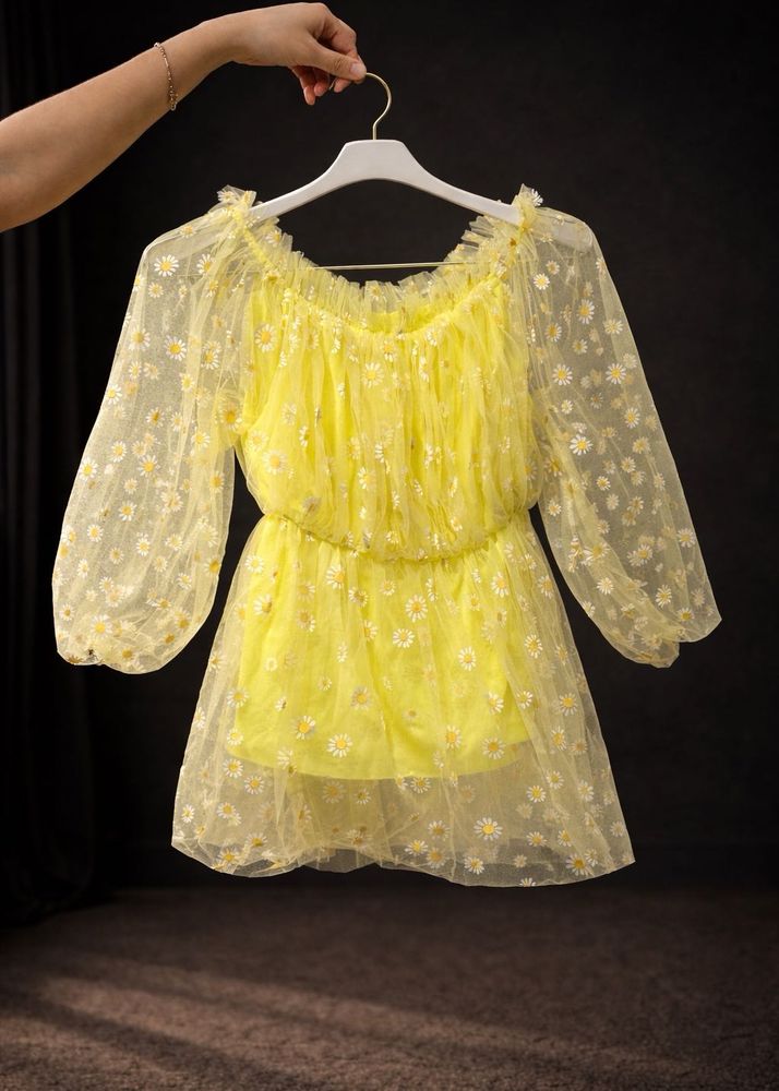 Yellow Floral Net Dress – Like New (Worn Once)