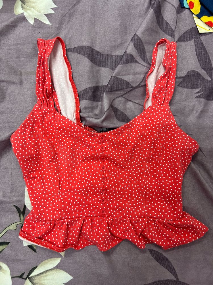 red &amp; white polka dot crop top
