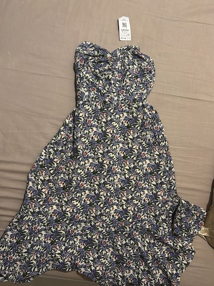 Strapless Floral Midi Dress