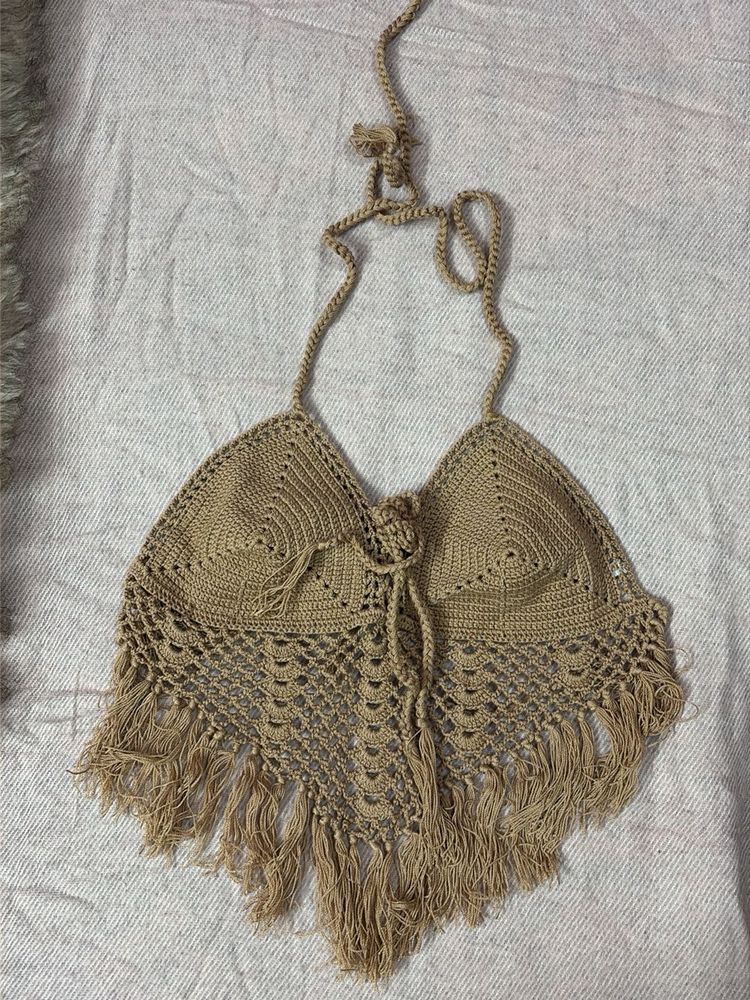 Boho Crochet Fringe Bikini Top