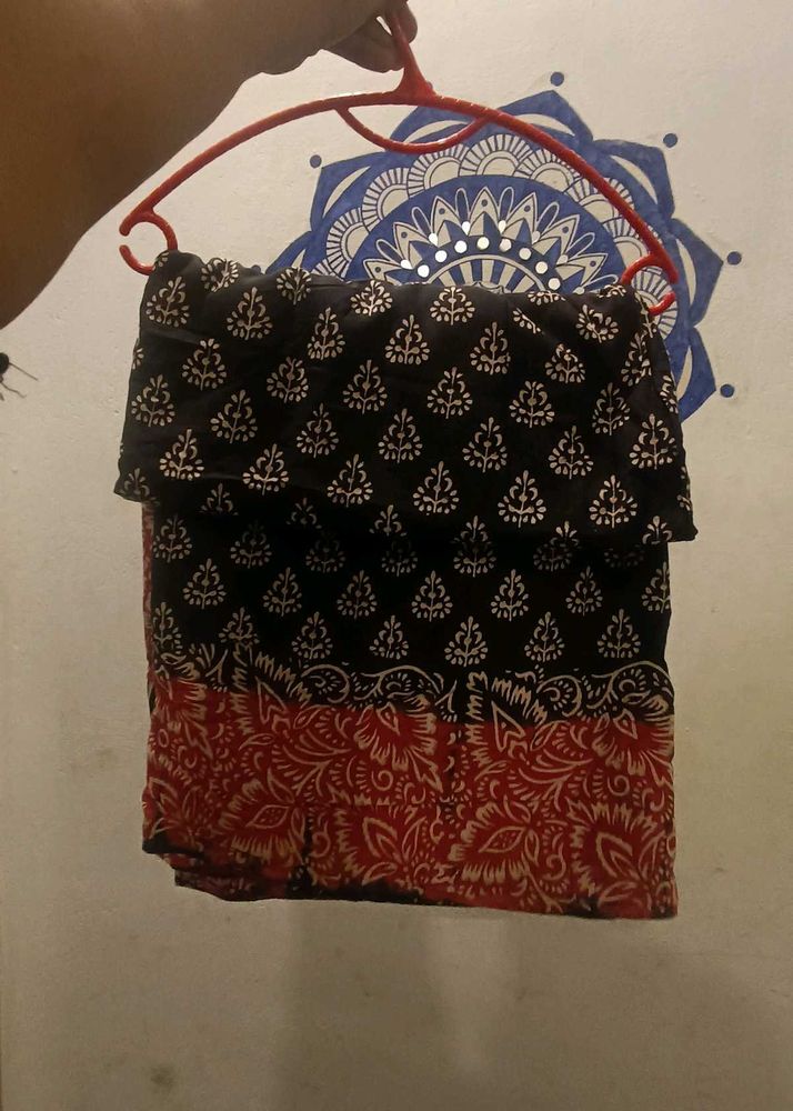 Beautiful Black &amp; Red cotton print sari