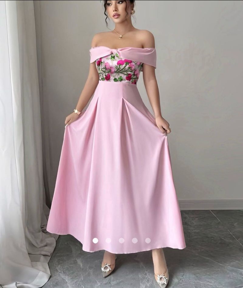 Elegant Pink Off-Shoulder Floral Dress