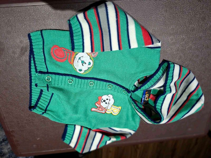 Kids Green Cardigan and pants set with bib