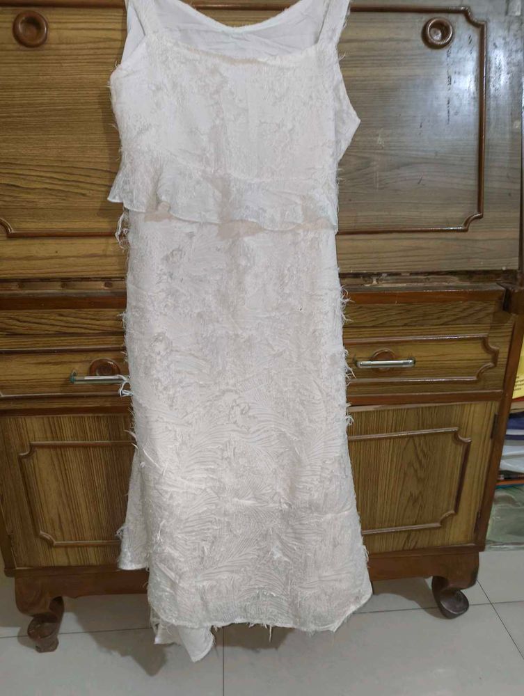 White Textured Tiered Dress
