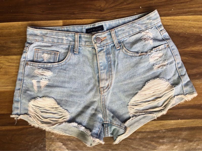 Distressed Light Wash Denim Shorts