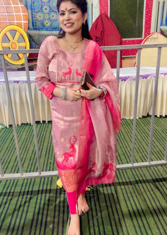 Beautiful Pink Kurta Set with Deer Print