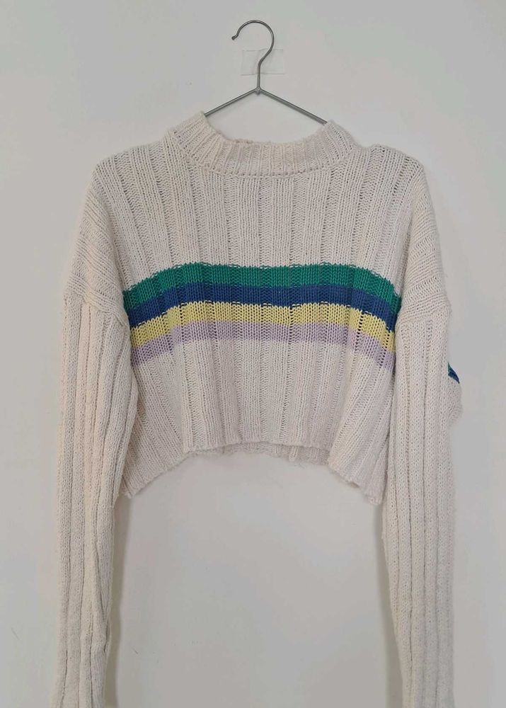 Striped Cropped Knit Sweater