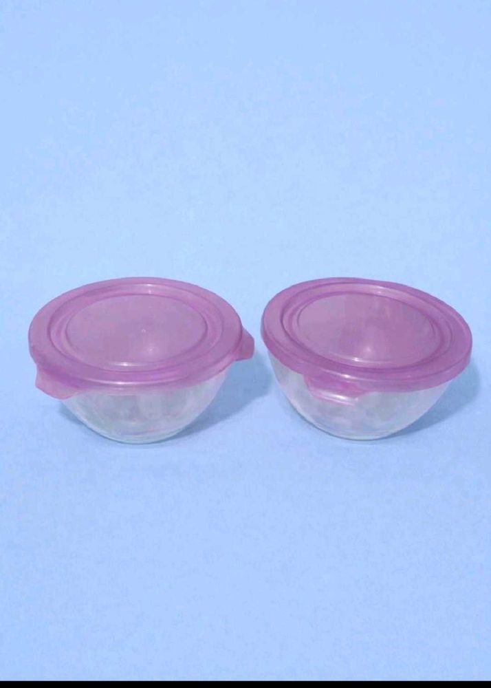 Glass Bowls with Lavender Lids (Set of 2)