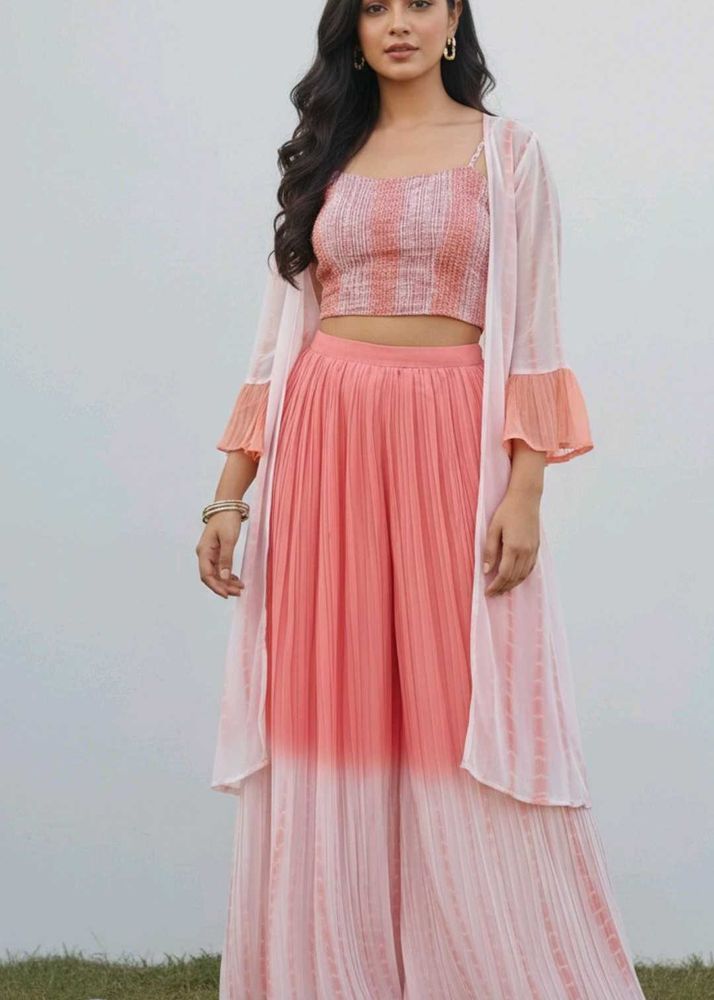 Beautiful Peach Crop Top Palazzo Set