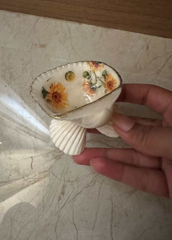 Real Seashell Trinket Dish with Floral Design