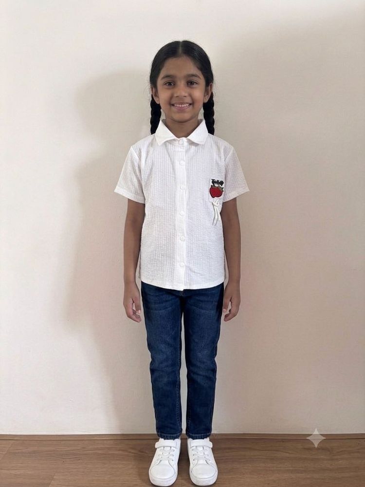 Cute White Shirt with Apple Applique
