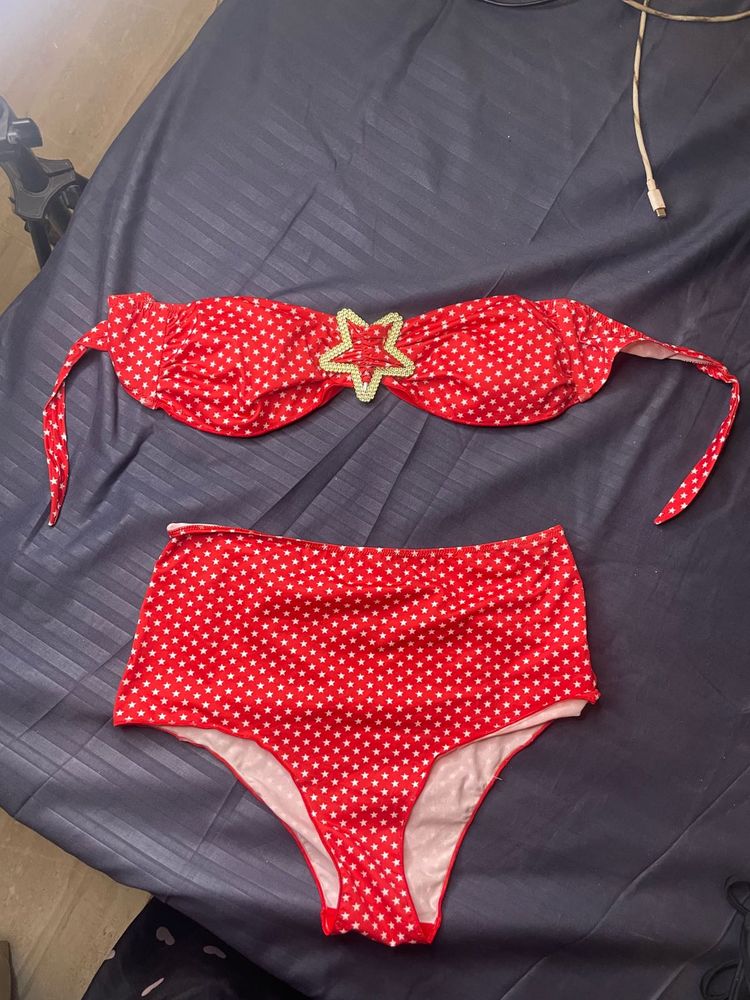 imported Red Star Print Bikini Set