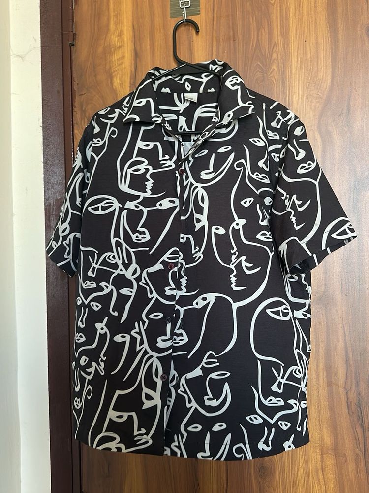 Abstract Face Print Short Sleeve Shirt