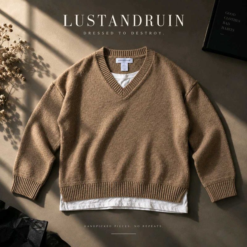 BROWN V-NECK KNIT SWEATER