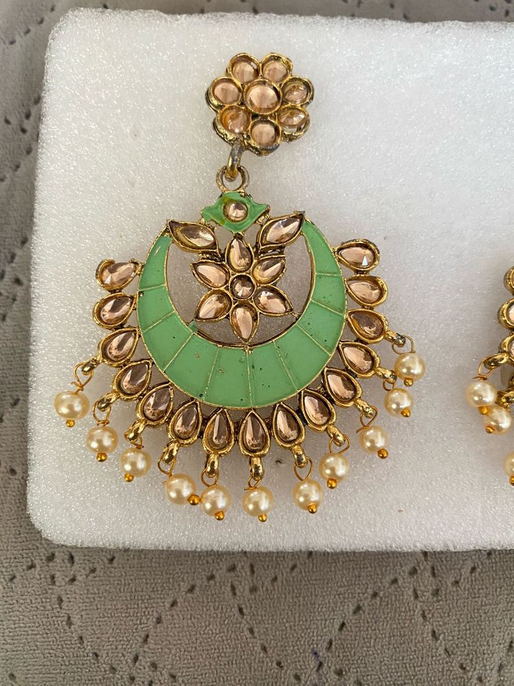 Elegant Mint Green Crescent Earrings