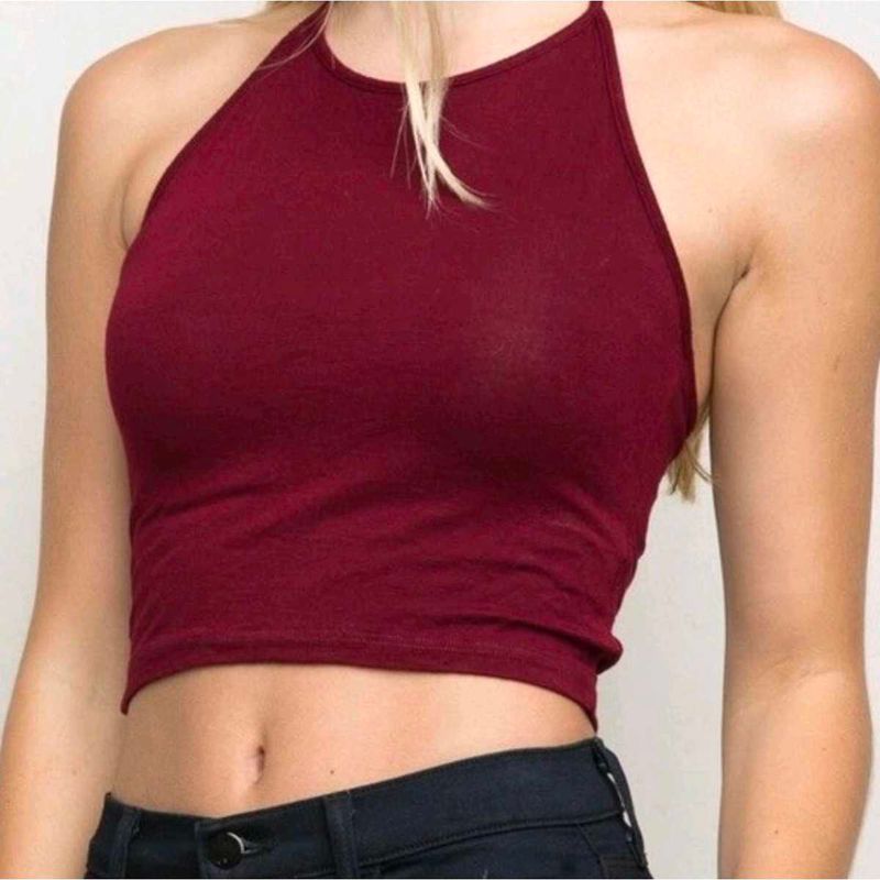 Maroon Halter Neck Crop Top