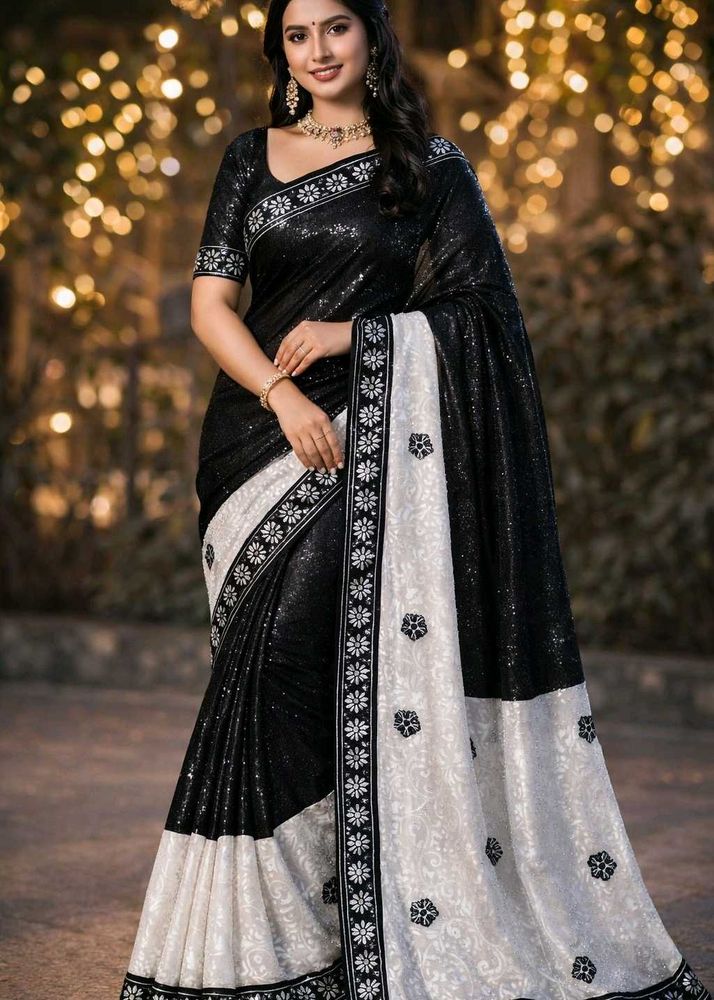Stunning Black &amp; White Sequin Saree