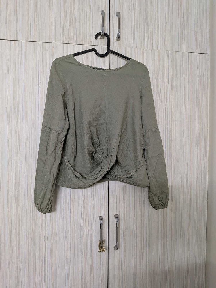 Olive Green Twist Front Top
