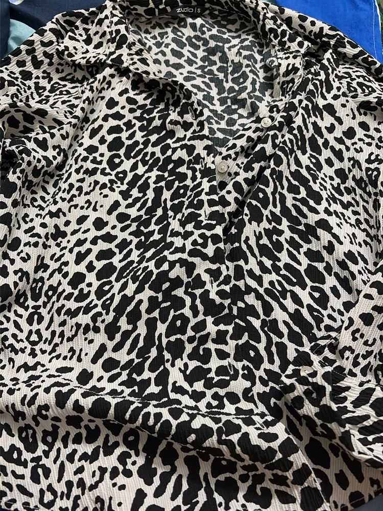 Leopard Print Button-Up Shirt