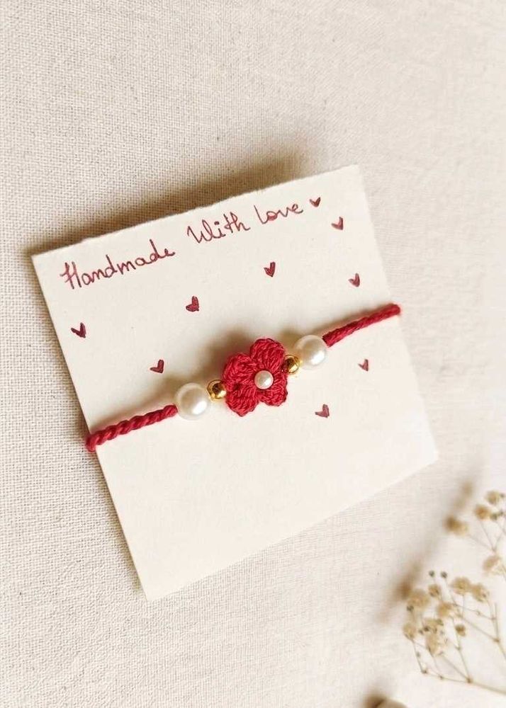 Elegant Red Blossom Crochet Rakhii