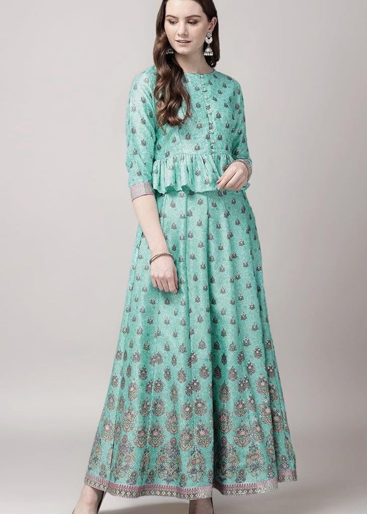 Elegant Aqua Printed Lehenga Set