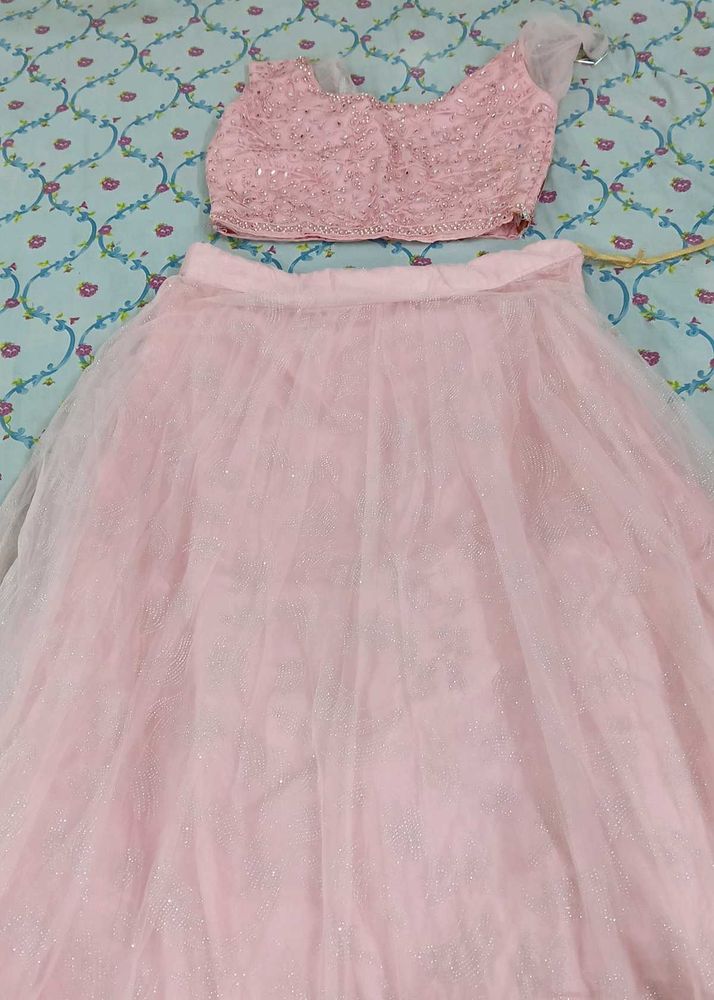Pretty Pink Sequined Lehenga Set