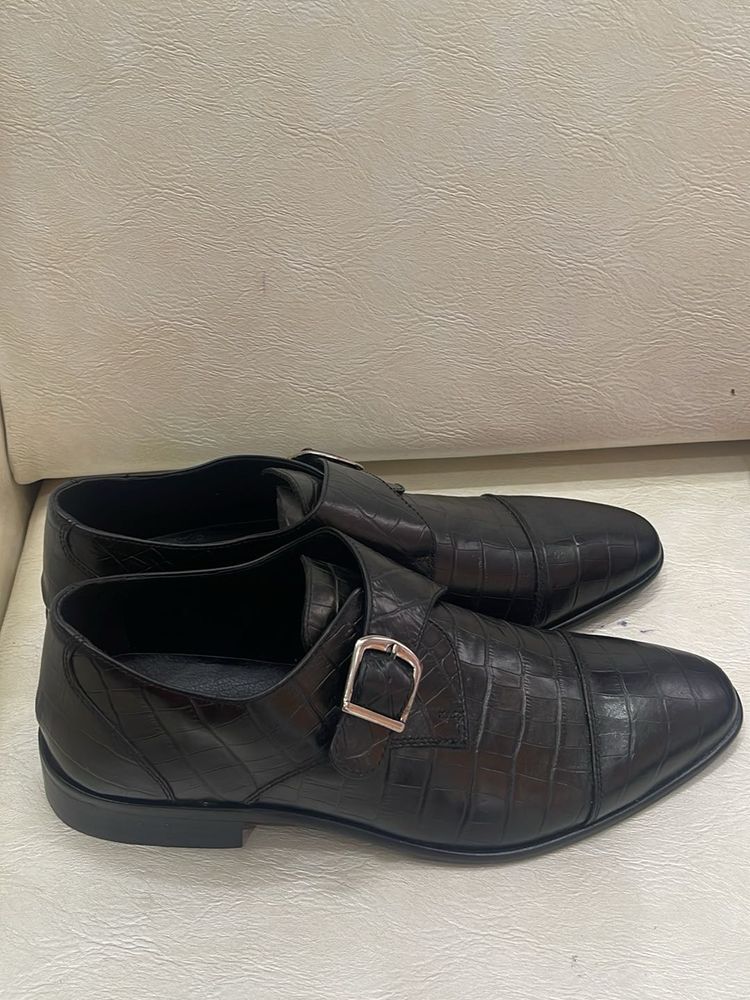 Men's Black Leather Monk Strap Shoes