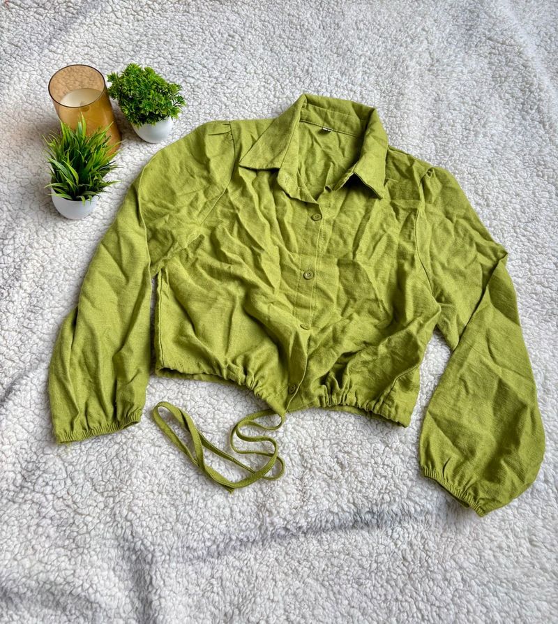 Green Tie-Waist Crop Top