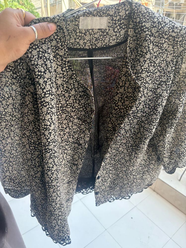 Chic Floral Print Blazer top