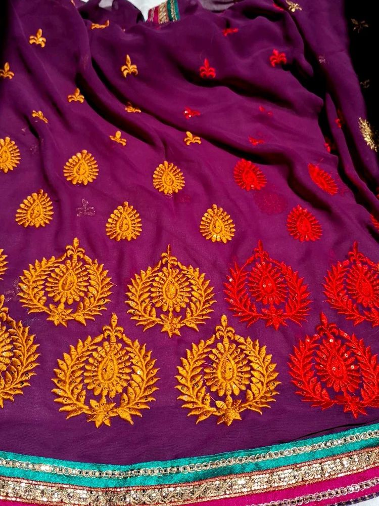 Purple Embroidered Silk Saree