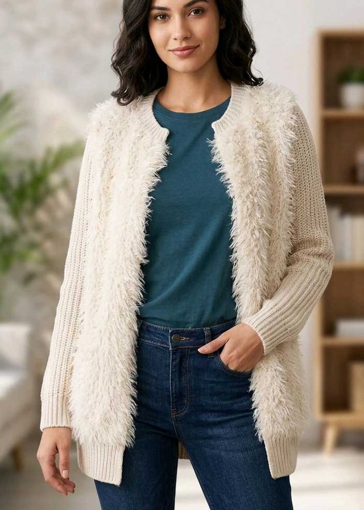 Cream Furry Winter Cardigan