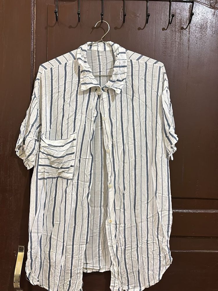Vertical Stripe Button-Up Shirt