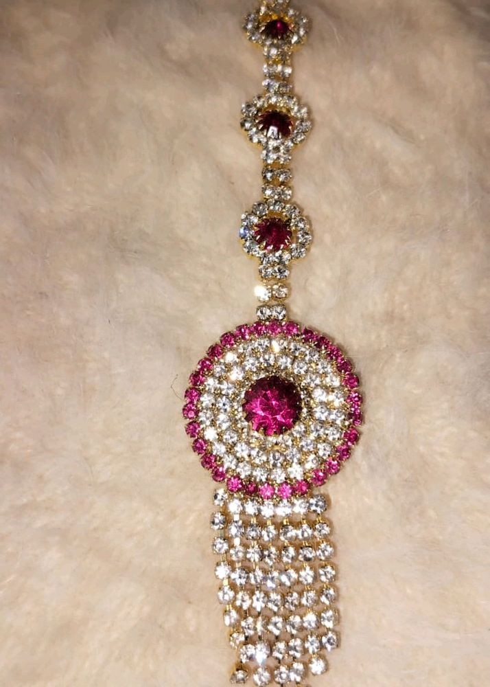 Pink And White Stone Maang Tika