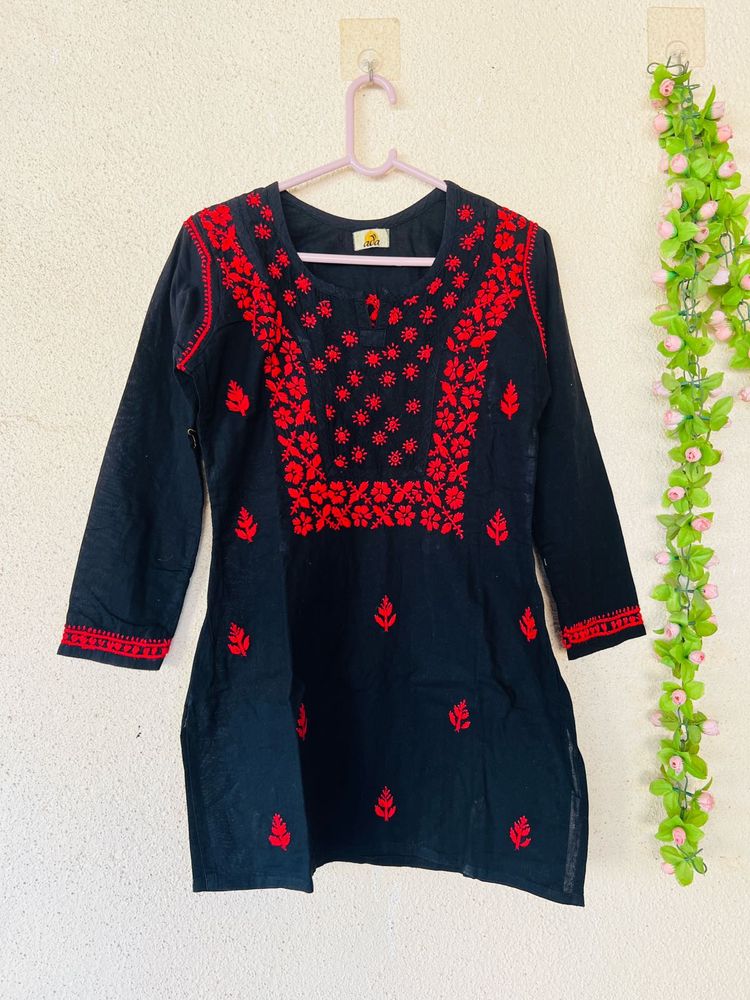 Black Kurta with Red Embroidery