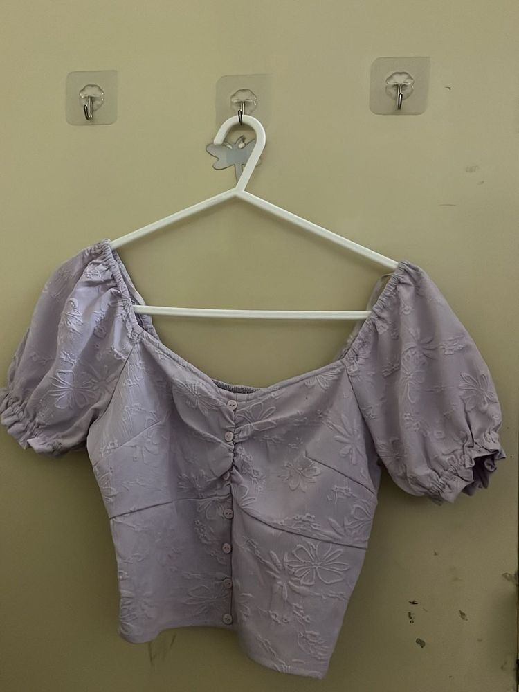 Pastel Purple Puff Sleeve Crop Top