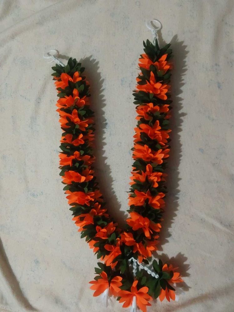 Orange &amp; Green Flower Garland Necklace
