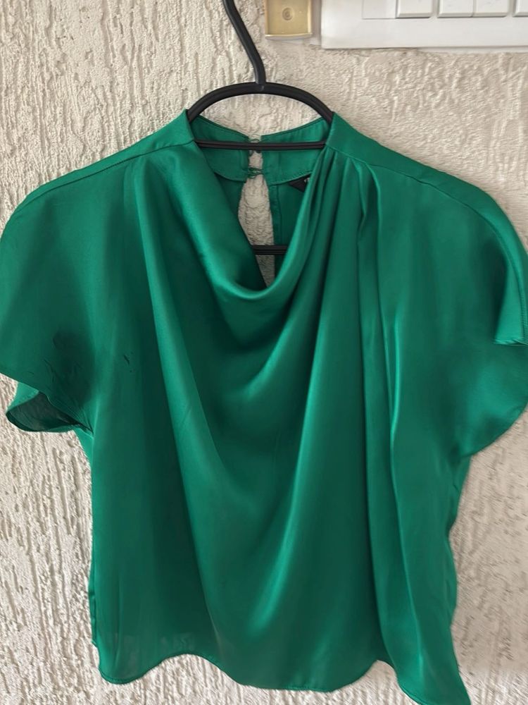 Elegant Emerald Green Satin Top