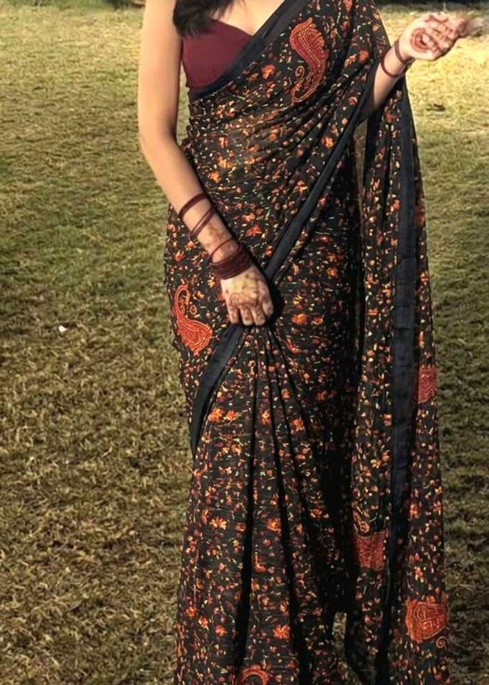 Elegant Black Floral Saree