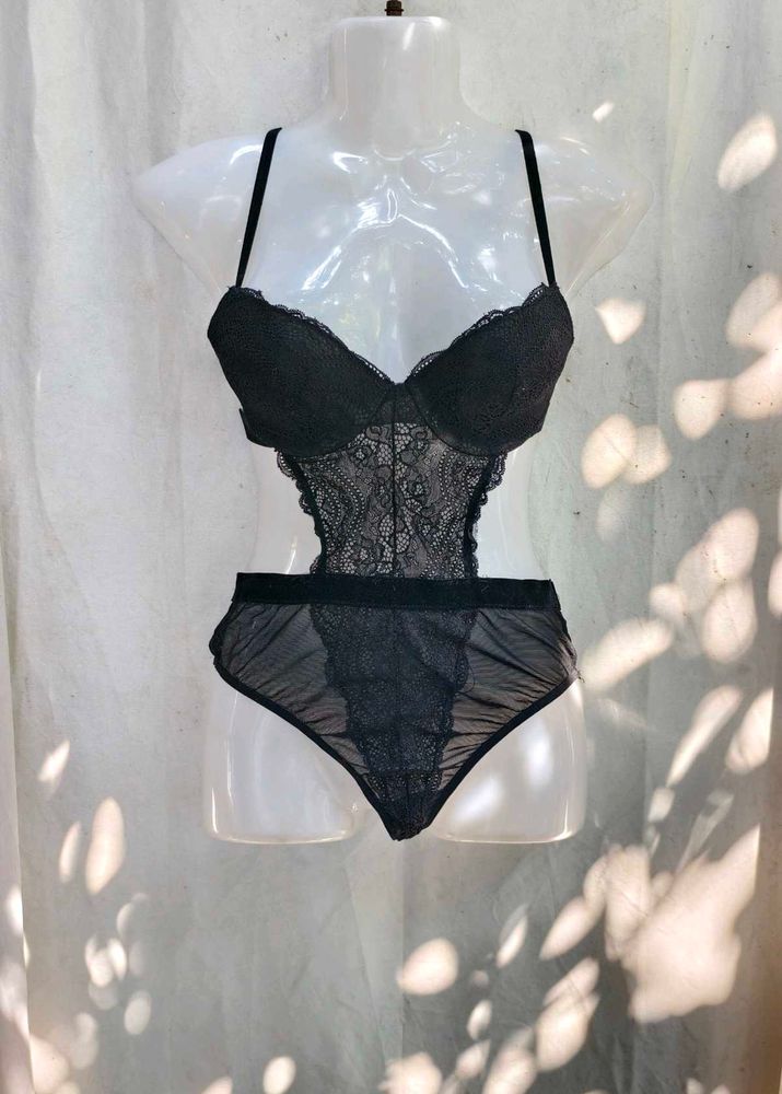 401110. Black Lace Teddy Bodysuit