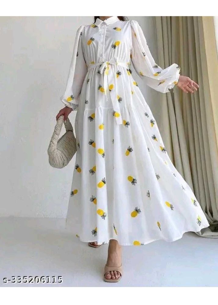 Chic White Pineapple Print Maxi Dress