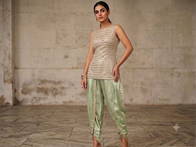Sparkling Sequined Kurta with Dhoti Pants