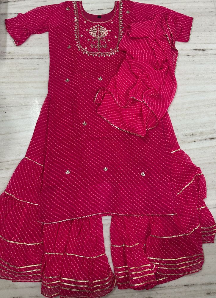 Vibrant Pink leheriya Kurta Set with Dupatta