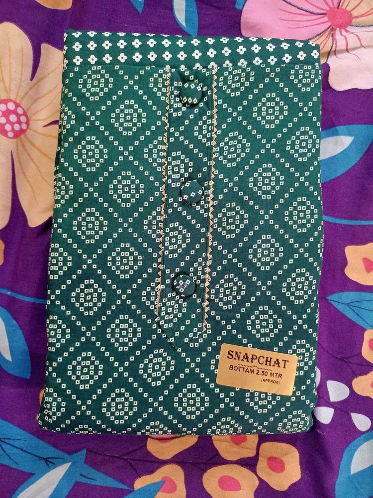 Green Bandhani Print Dress Material