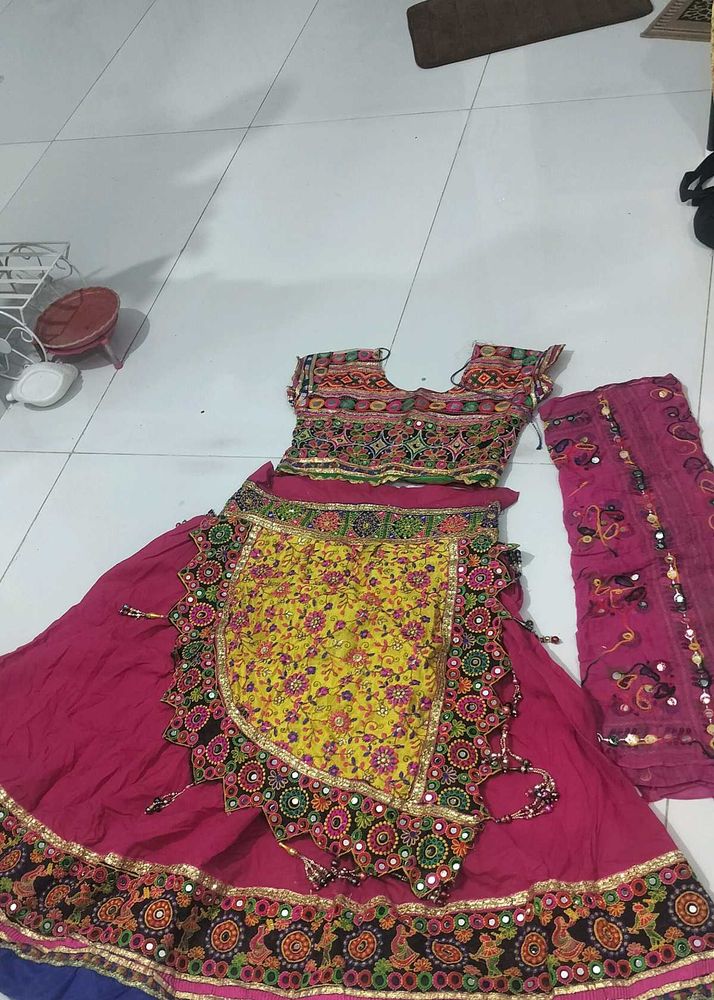 Garba dress pink Embroidered Lehenga Choli Set